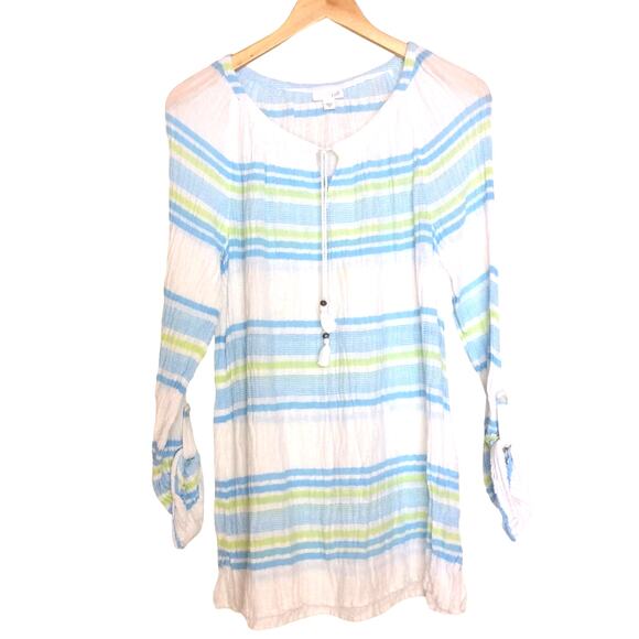 J. JILL | Swim Coverup White Blue Striped Medium - Picture 1 of 5